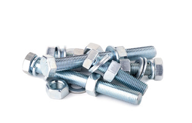 Chrome Bolts and Nuts isolated on white