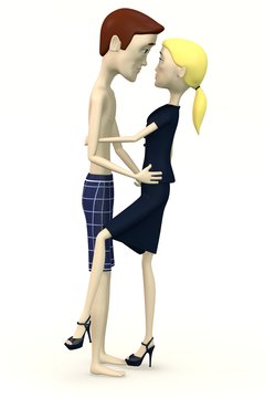 3d render of cartoon woman seducting man