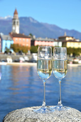 Two champagne glasses. Ascona, Switzerland