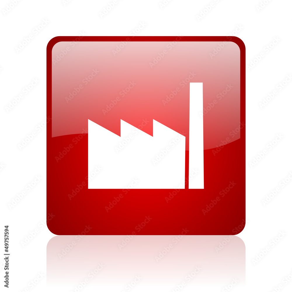 Poster industry red square glossy web icon on white background