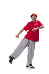 hip hop dancer performing move isolated over white background