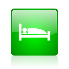 hotel green square web icon on white background