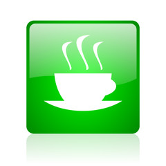 coffee green square web icon on white background