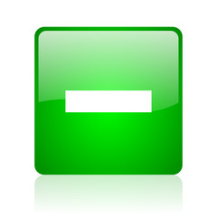 minus green square web icon on white background