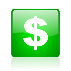us dollar green square web icon on white background