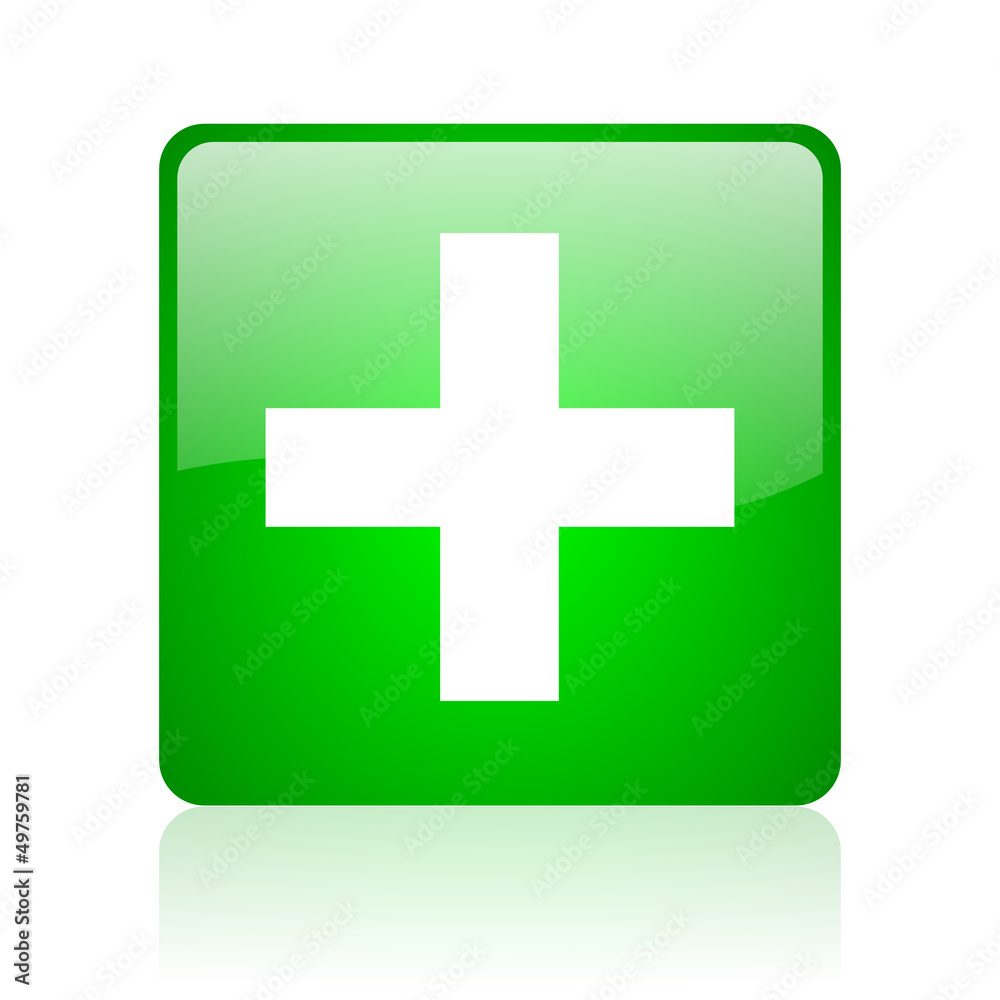 Poster emergency green square web icon on white background