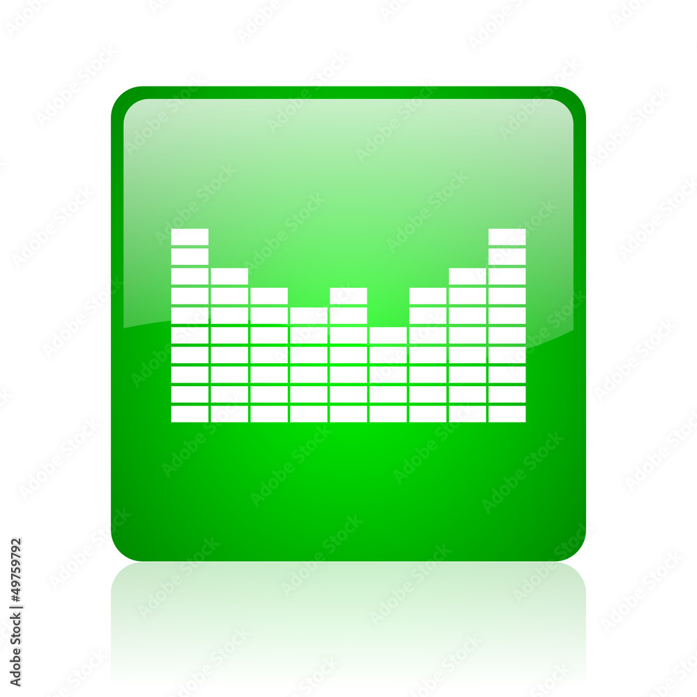 Poster sound green square web icon on white background