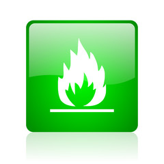 flames green square web icon on white background