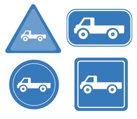 Camion dans un panneau bleu