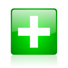 emergency green square web icon on white background