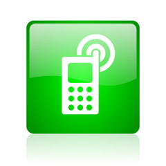 cellphone green square web icon on white background