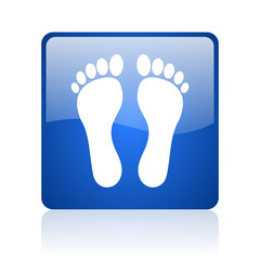 footprint blue square glossy web icon on white background