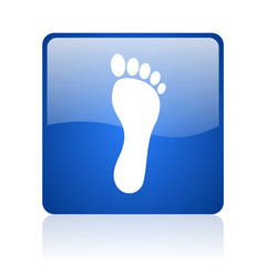 footprint blue square glossy web icon on white background