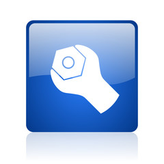 tools blue square glossy web icon on white background
