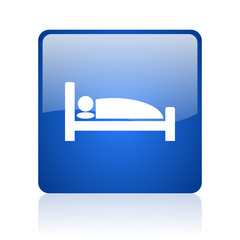 hotel blue square glossy web icon on white background