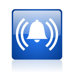 alarm blue square glossy web icon on white background