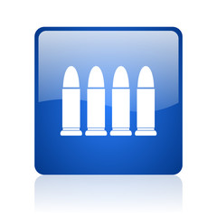 ammunition blue square glossy web icon on white background