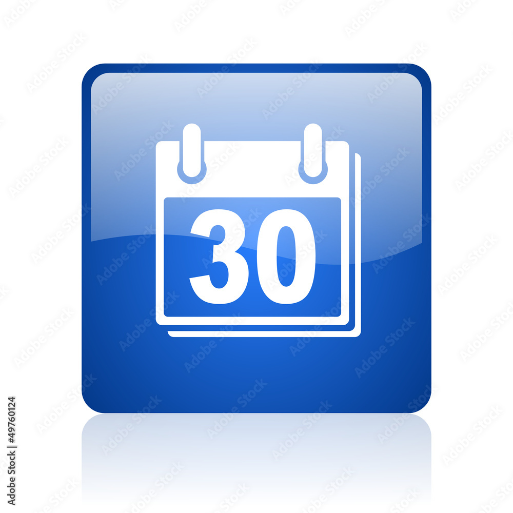 Poster calendar blue square glossy web icon on white background