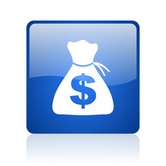 money blue square glossy web icon on white background