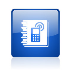 phonebook blue square glossy web icon on white background