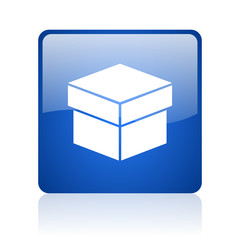 box blue square glossy web icon on white background