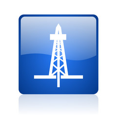 drilling blue square glossy web icon on white background