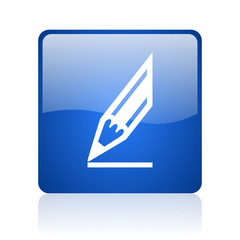 draw blue square glossy web icon on white background