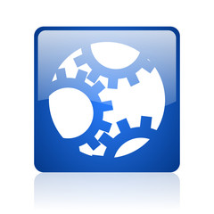 gears blue square glossy web icon on white background