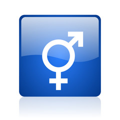 sex blue square glossy web icon on white background