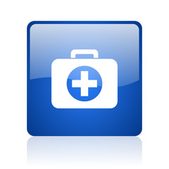 Obraz premium first aid kit blue square glossy web icon on white background