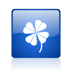 four-leaf clover blue square glossy web icon on white background