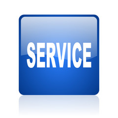 service blue square glossy web icon on white background