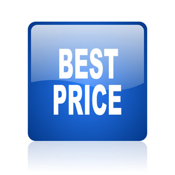 best price blue square glossy web icon on white background