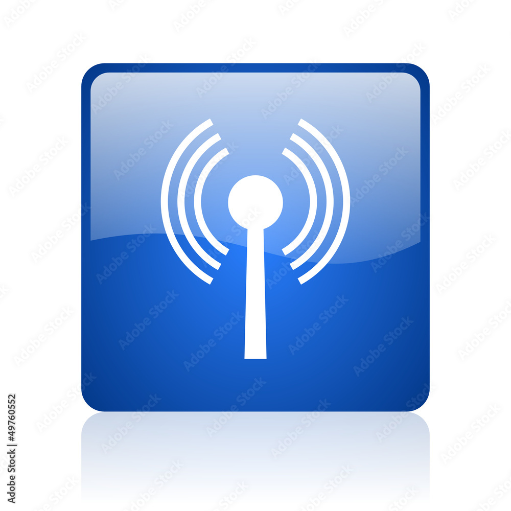 Poster wifi blue square glossy web icon on white background