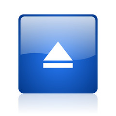 eject blue square glossy web icon on white background