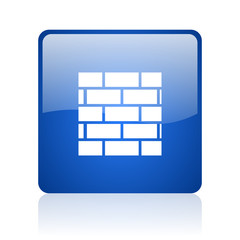 firewall blue square glossy web icon on white background