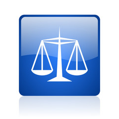 justice blue square glossy web icon on white background