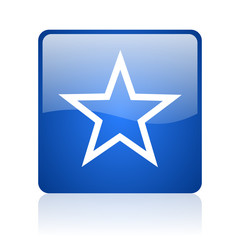 star blue square glossy web icon on white background