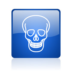 skull blue square glossy web icon on white background