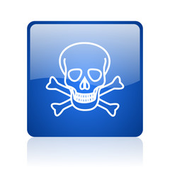 skull blue square glossy web icon on white background