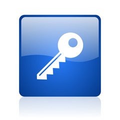 key blue square glossy web icon on white background