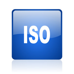 iso blue square glossy web icon on white background