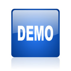 demo blue square glossy web icon on white background