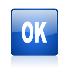 ok blue square glossy web icon on white background