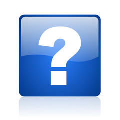 question mark blue square glossy web icon on white background