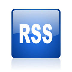 rss blue square glossy web icon on white background