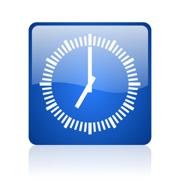 Clock Blue Square Glossy Web Icon On White Background