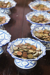 Coin for donation, temple of Thailand