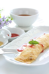 french confectionery, crepe with strawberry sauce and honey