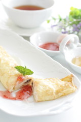 french confectionery, crepe with strawberry sauce and honey